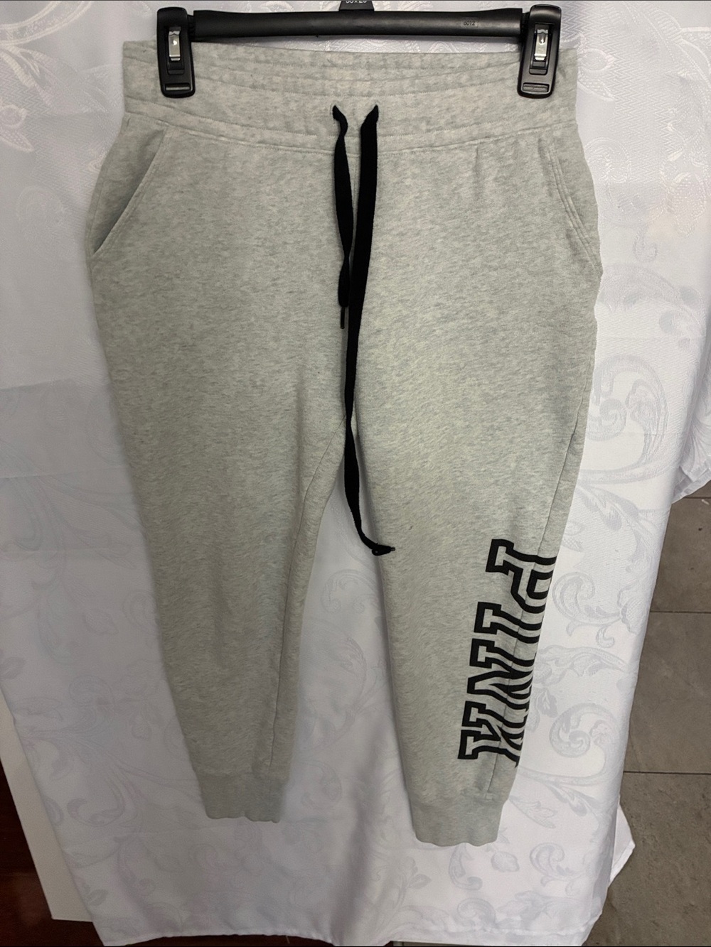PINK Victoria's Secret Light Gray Jogger Sweatpants with Black Drawstring